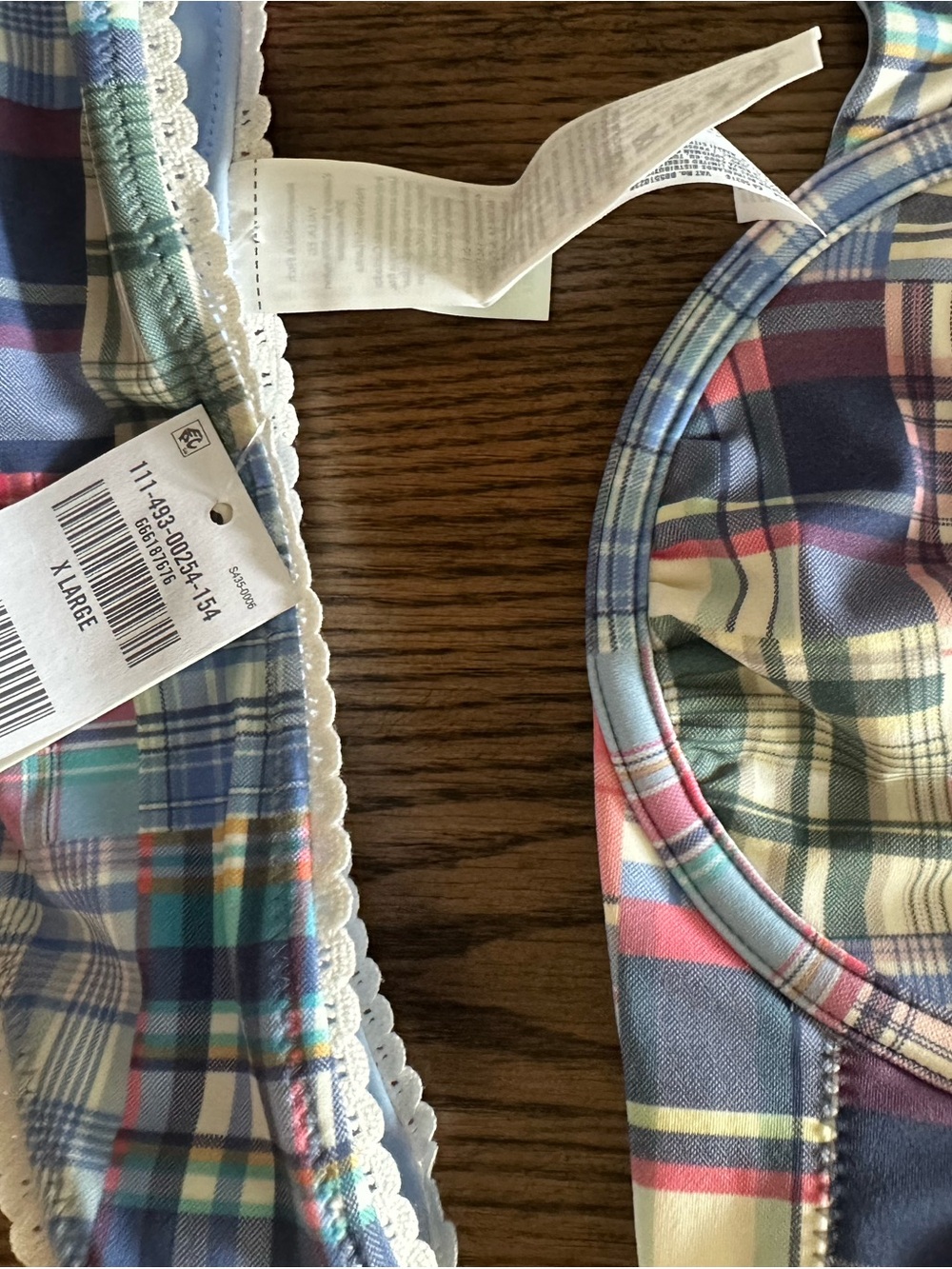 Abercrombie Pastel Plaid Underwire Bikini - Pink Blue Green Cream - Picture 2 of 3